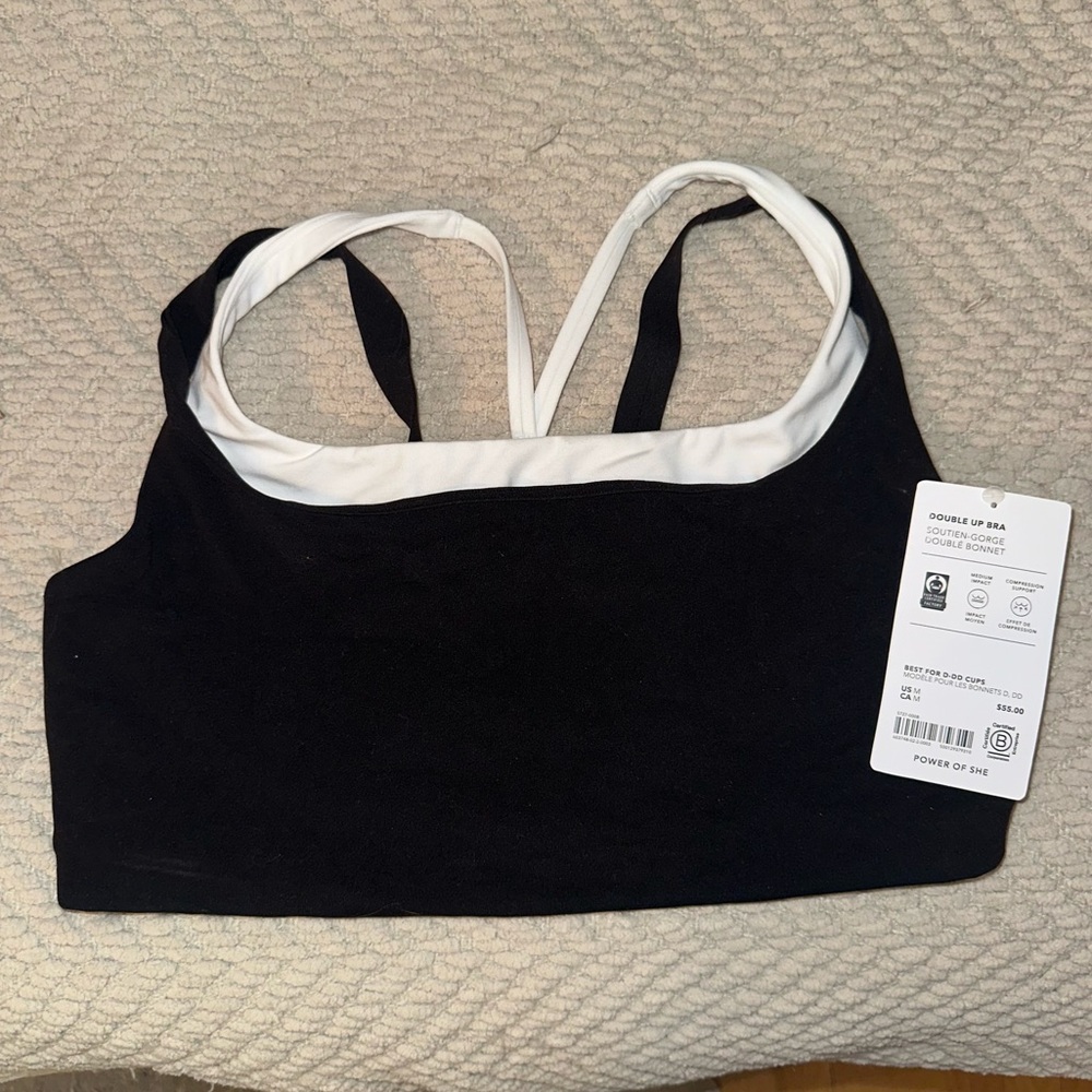 Athleta Black and White Double Up Sports Bra